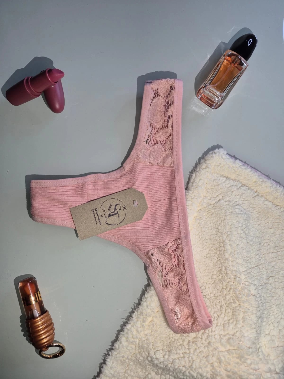 Colaless de algodón con detalles en encaje - Rosado