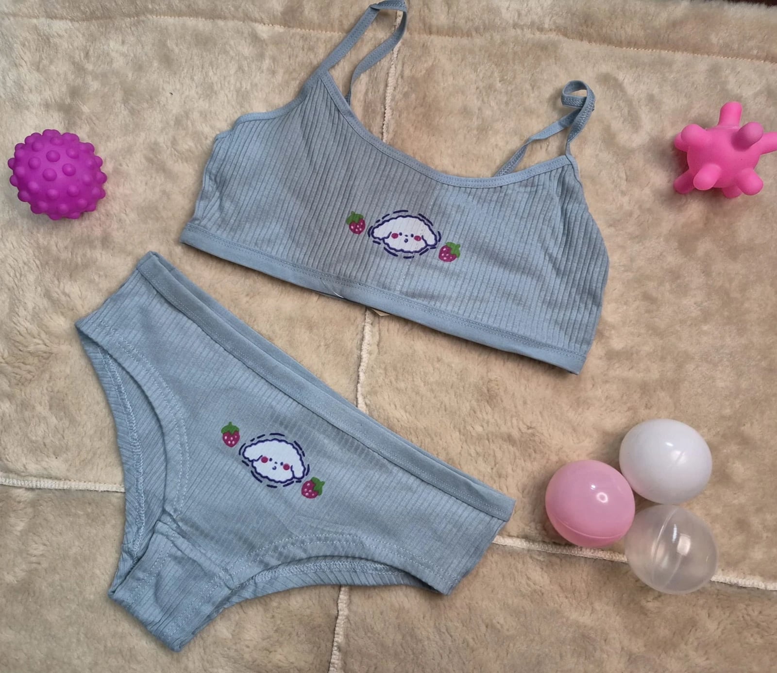 Conjunto infantil top + bombacha - Celeste